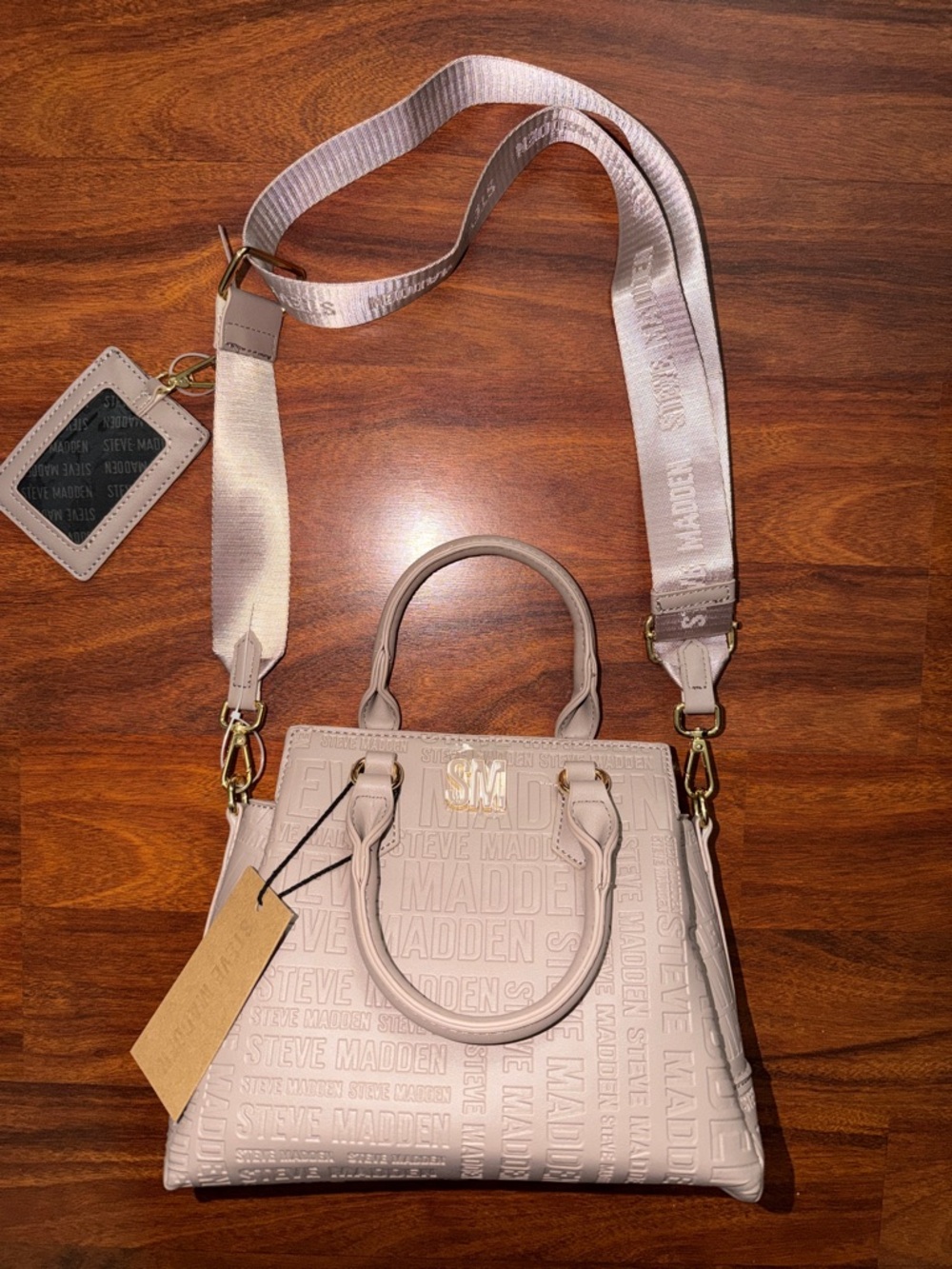 Steve Madden Blush Embossed Satchel with Wide Logo Strap